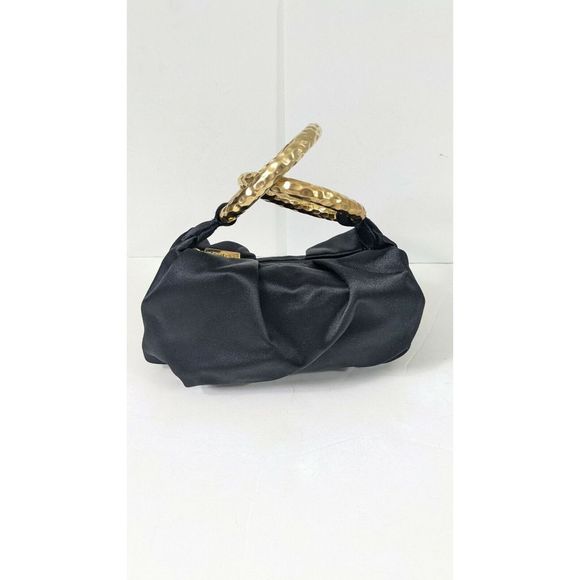 Jimmy Choo - Satin handle Bag Gold Hoop Black Formal Clutch - Picture 4 of 8